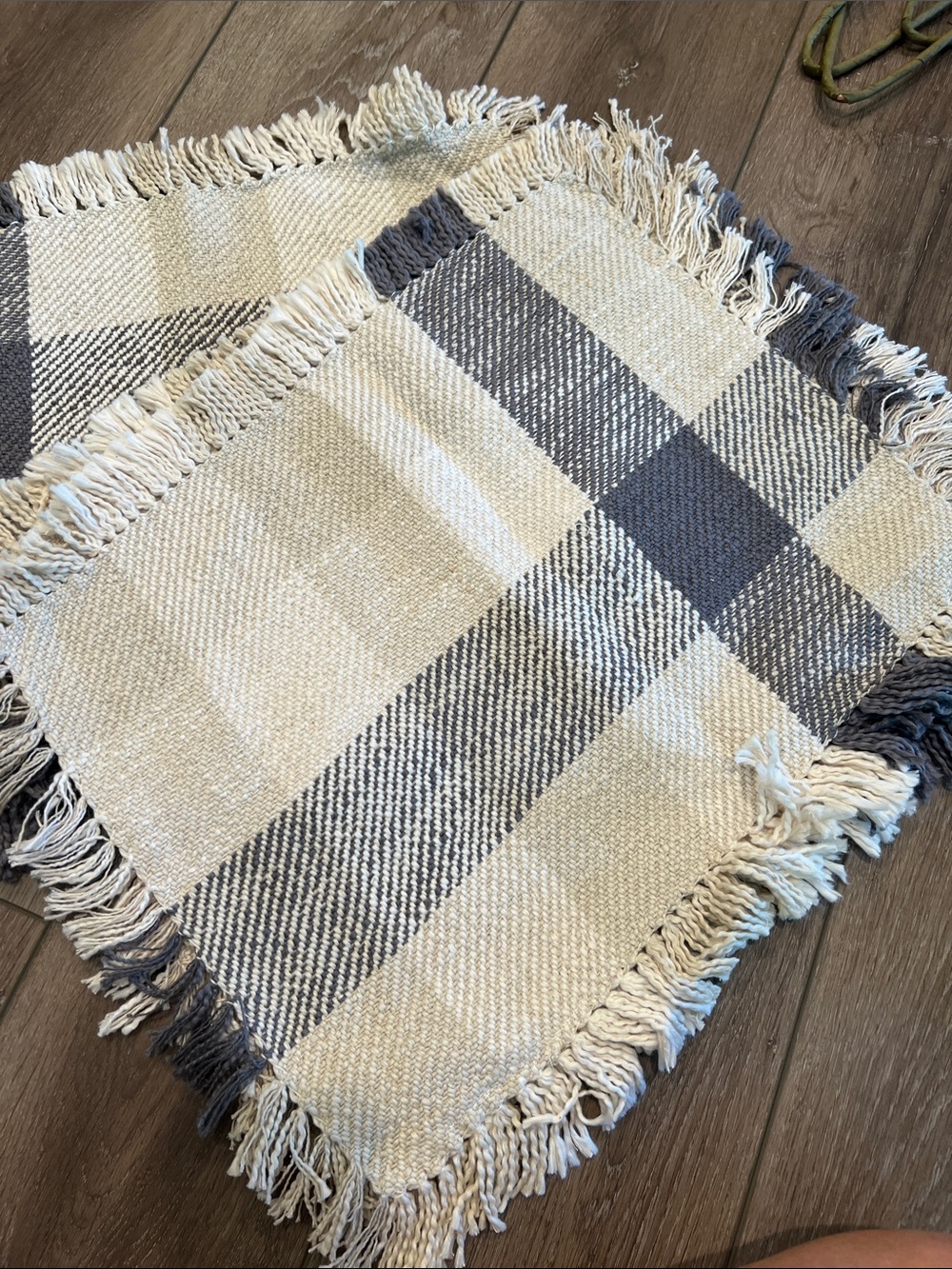 Neutral Plaid Woven Fringe Placemats Cream & Gray